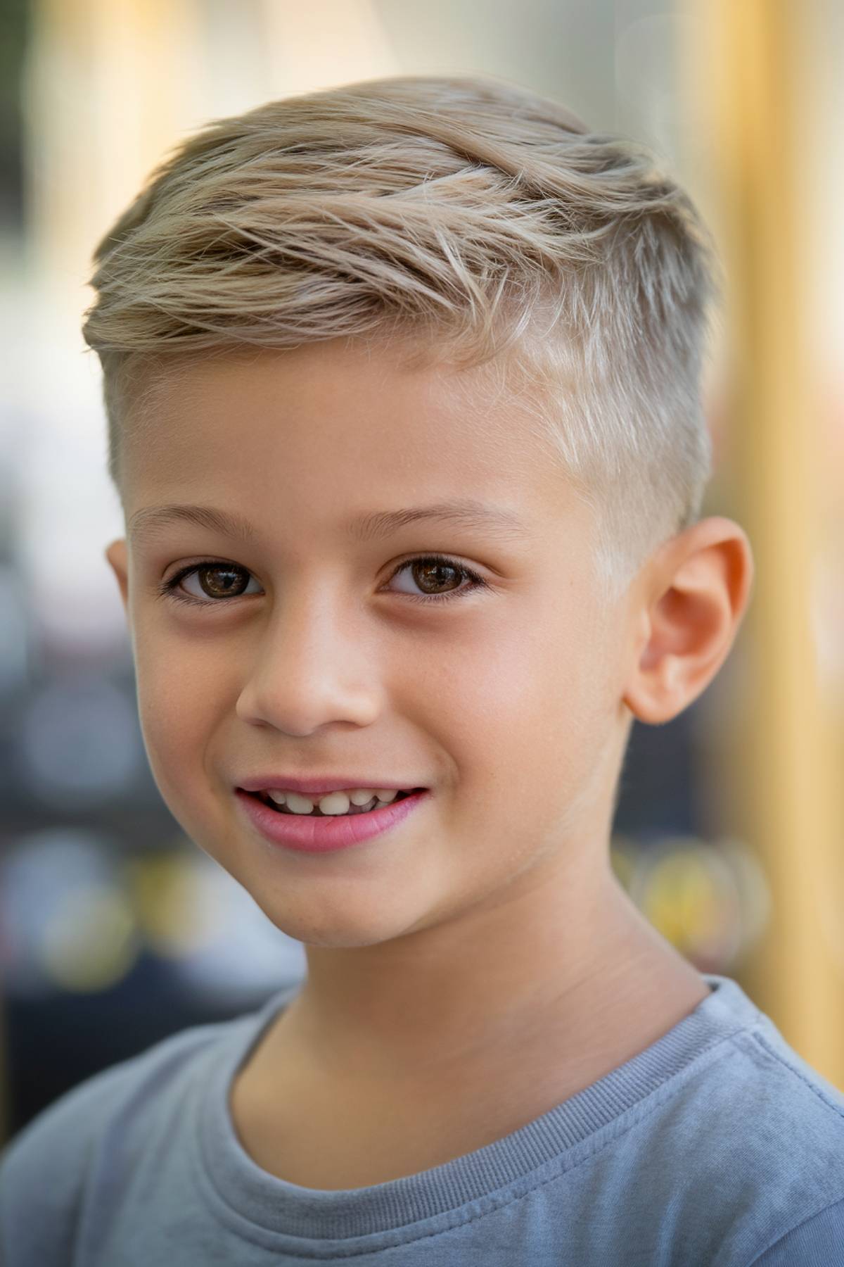 Blonde short layered haircut for boys