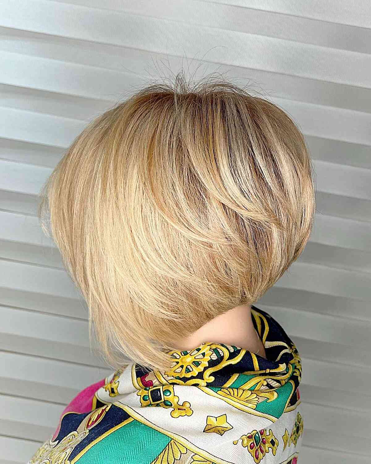 Blonde Layered Stacked A-Line Bob for Short Hair