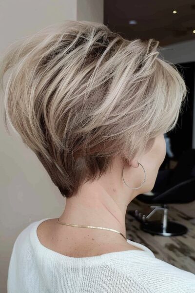 A Short Layered Blonde Wedge Haircut with Voluminous Crown