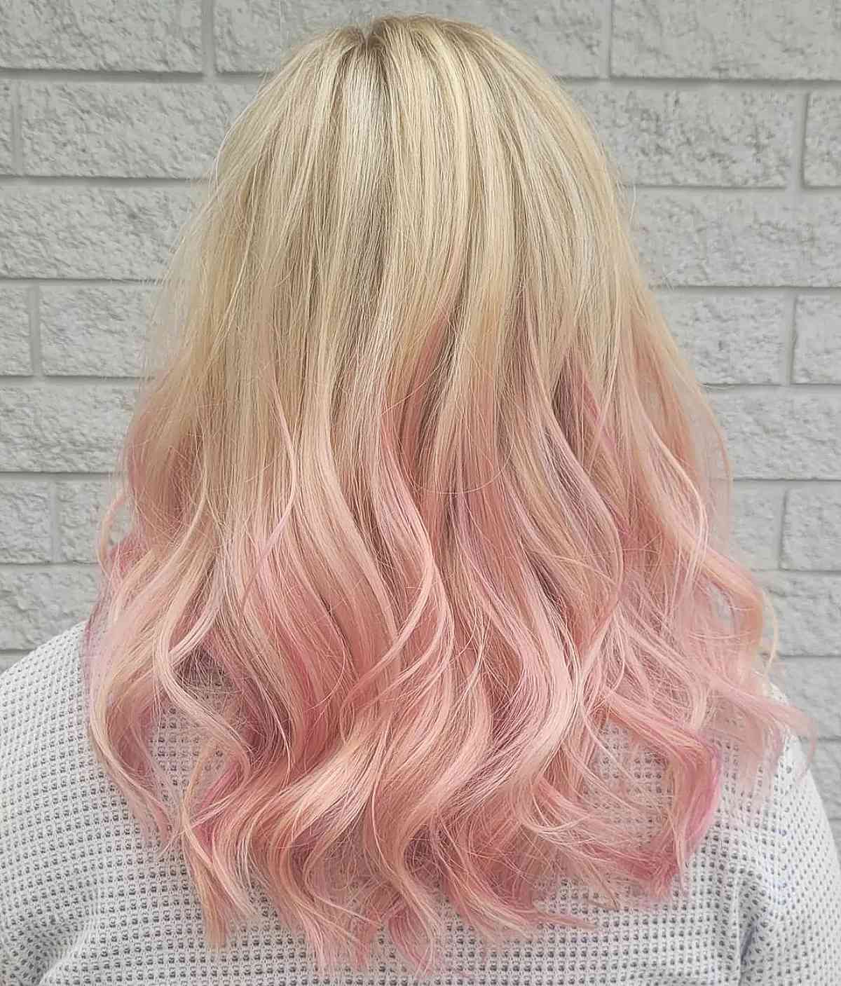 Blonde To Pink Ombre with Subtle Waves