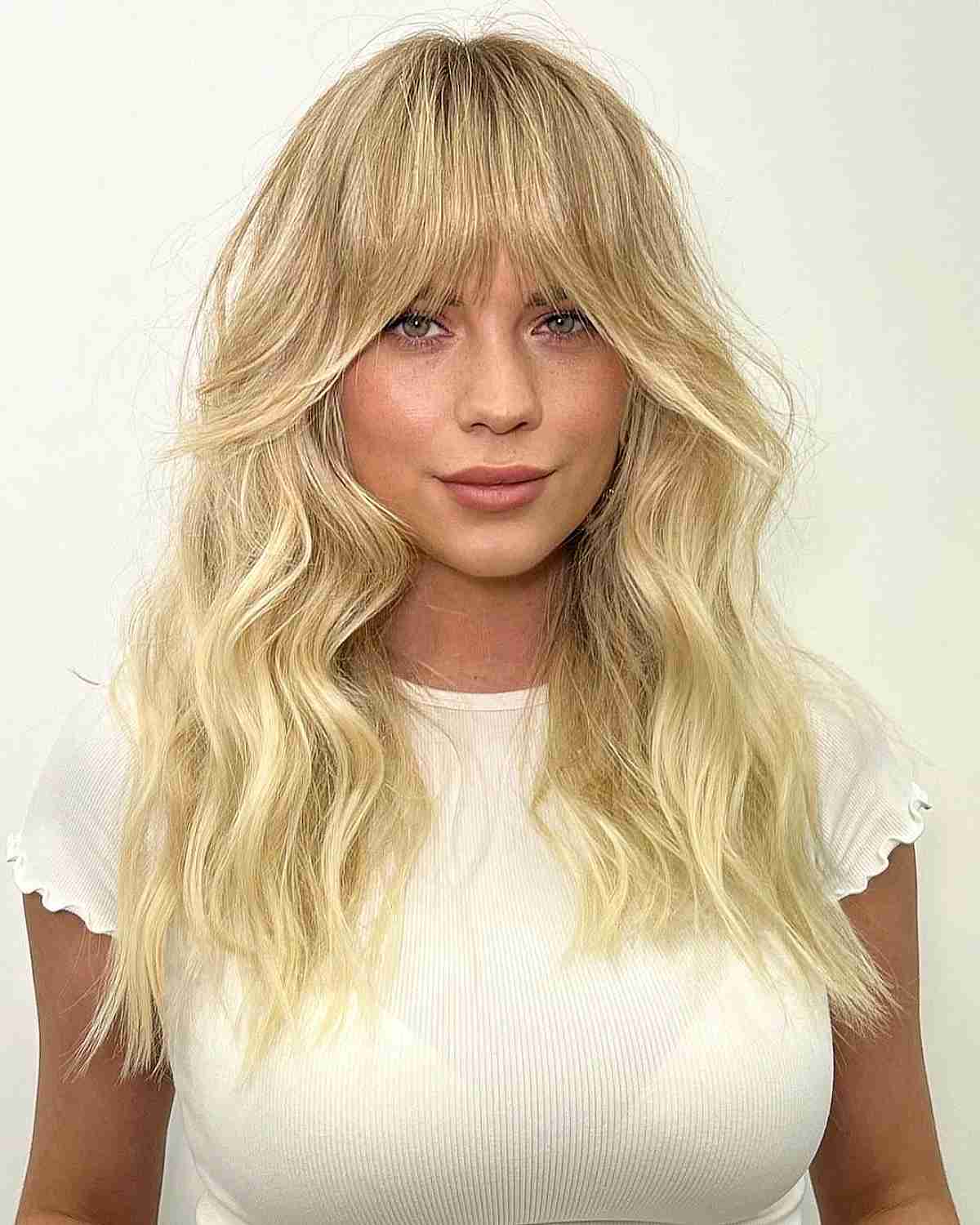 Chic Blonde Waves with Fringe