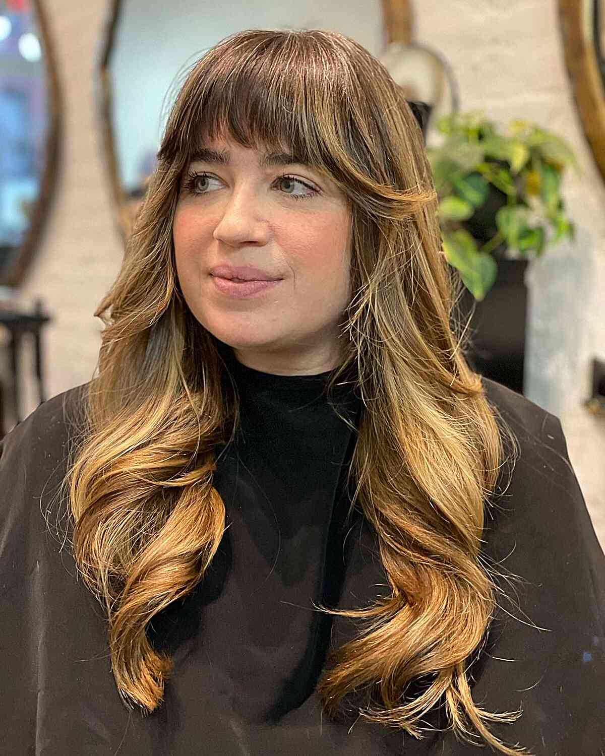 Mid-Long Blonde Wavy Layers with French Front Bangs