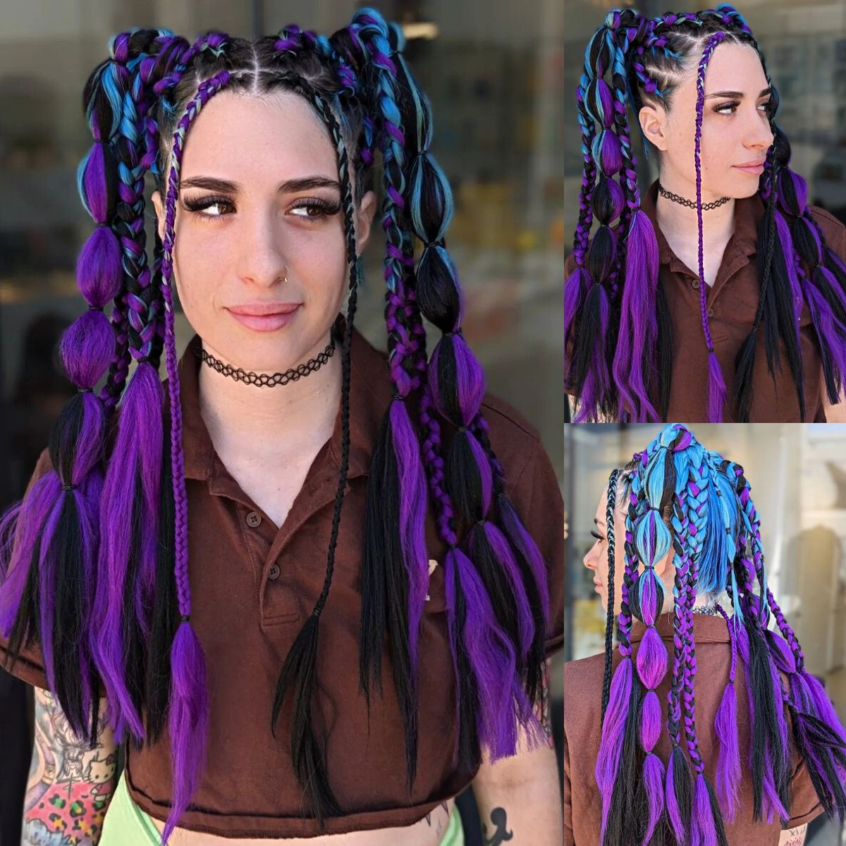 Blue and Violet Rave Braids for Long Black Hair