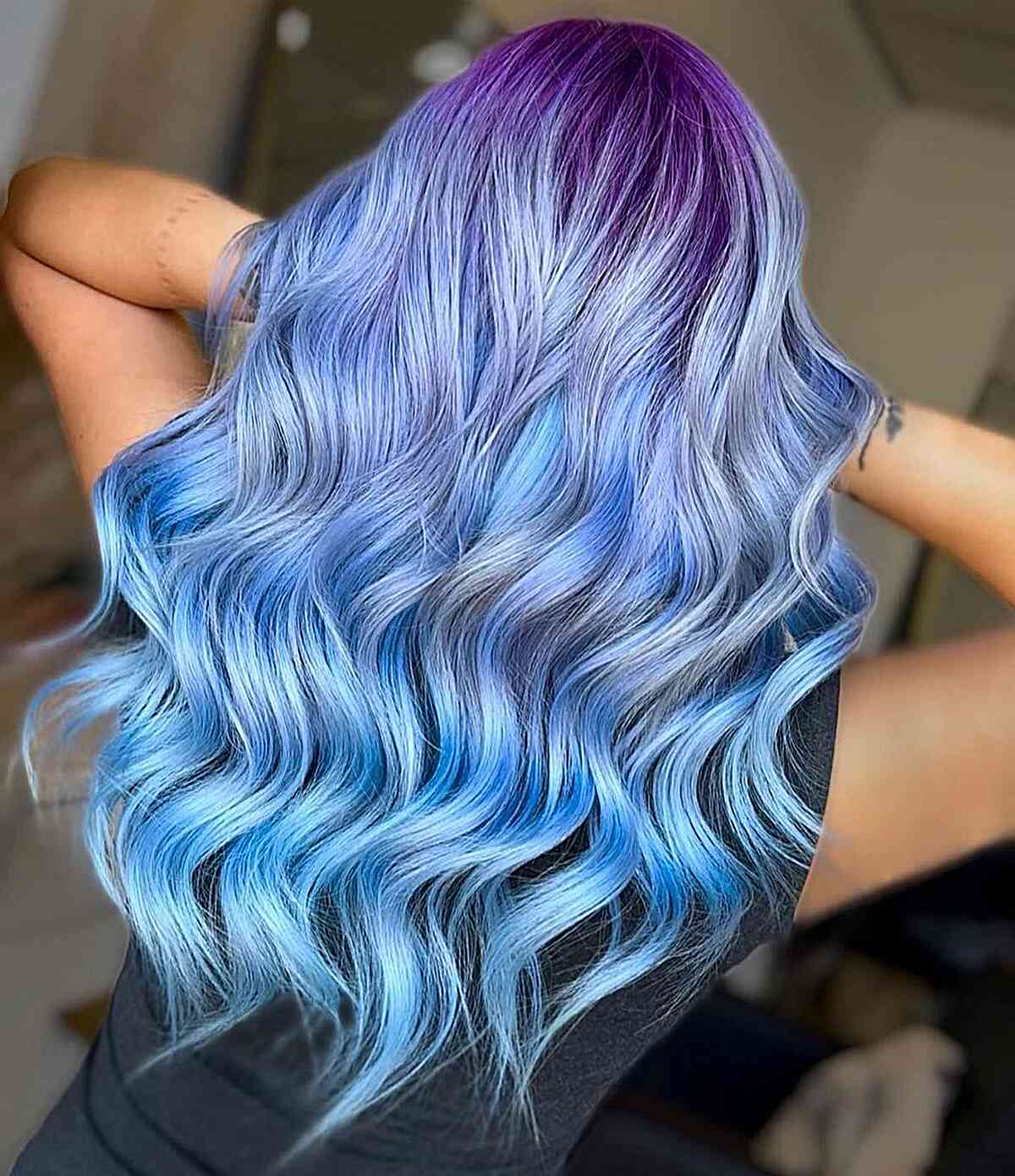 Blue Balayage with Purple Roots for girls with long hair