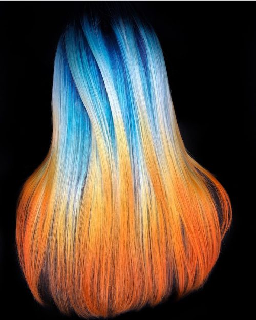 Hot Blue Orange Flame Hair Color