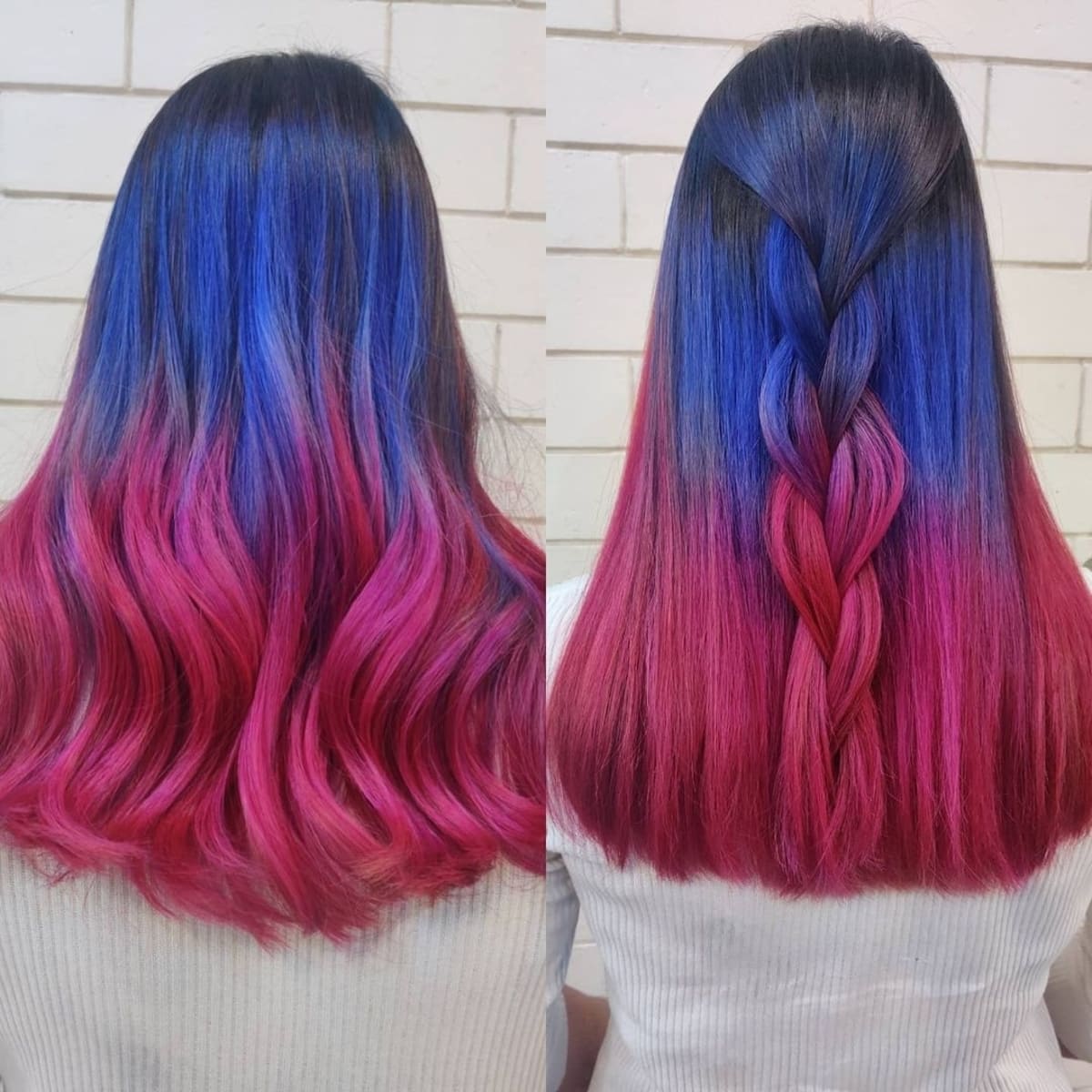 Blue to pink hair ombre