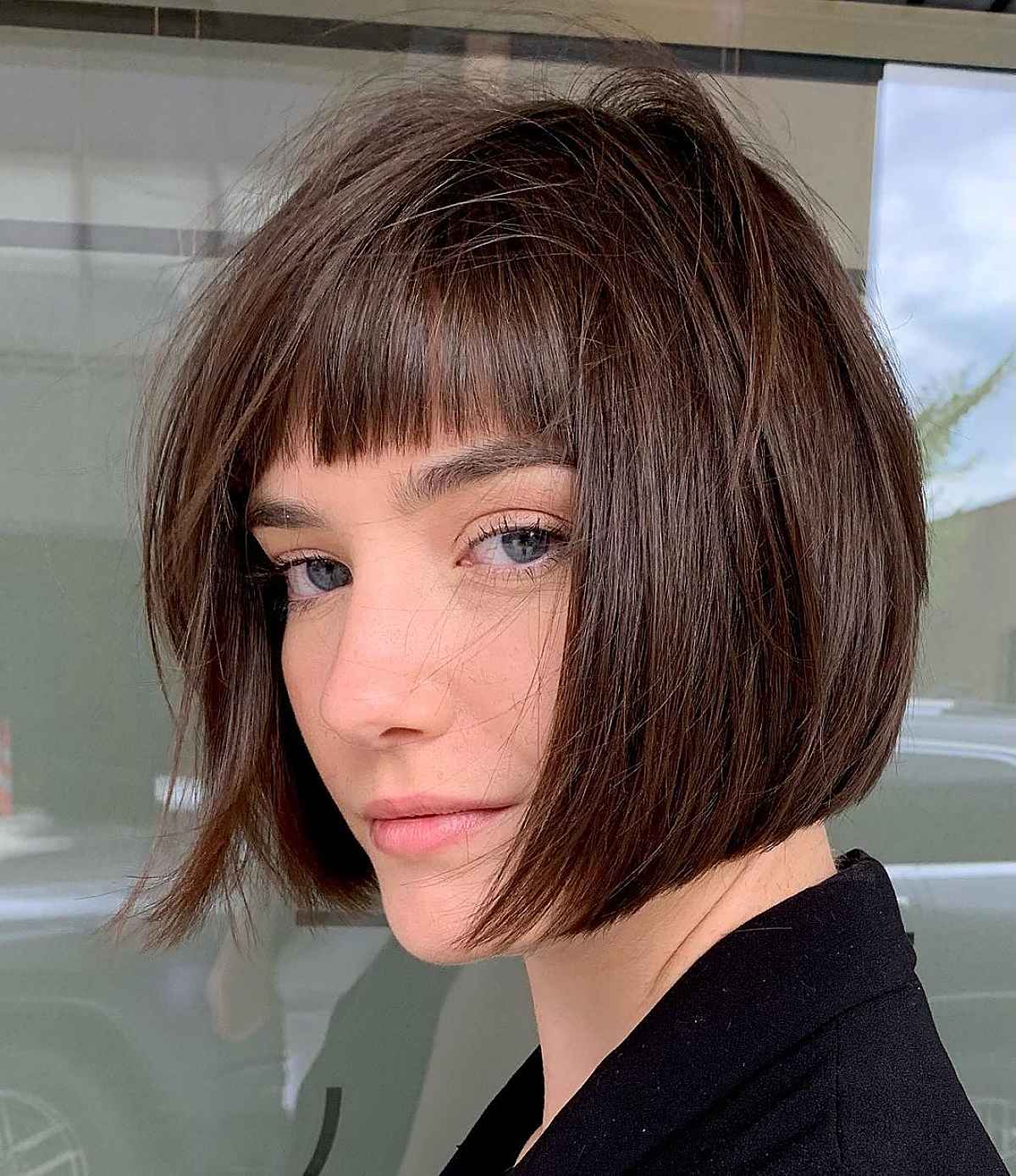 blunt angled bob with bangs