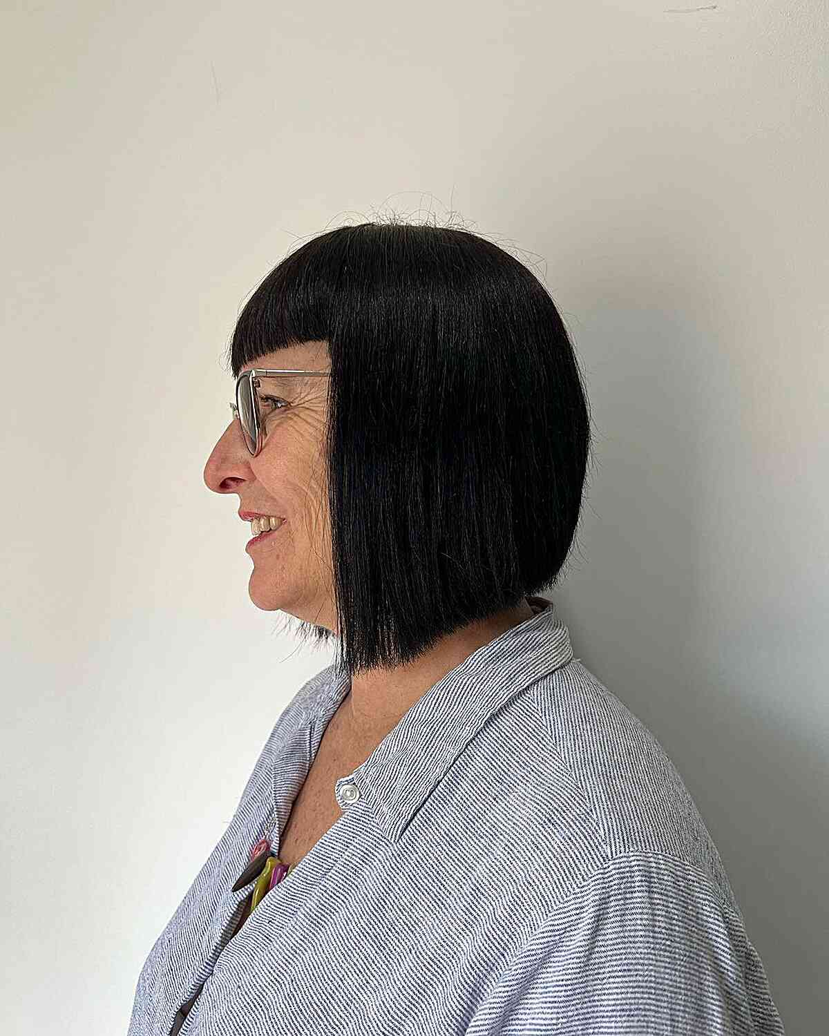Blunt Bob Cut with Bangs for Short Thick Hair on Women in their 70s