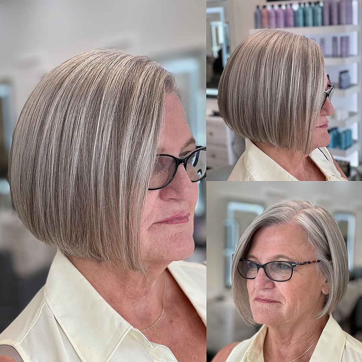 Blunt Chin-Length Bob for Women over 60 With Glasses