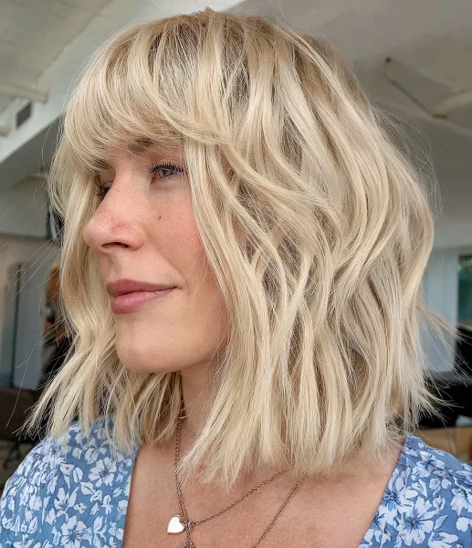 A Blunt cut bob with bangs