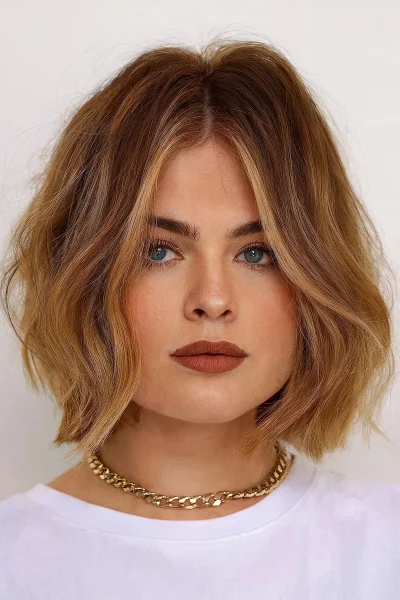 A blunt cut bob with a money piece