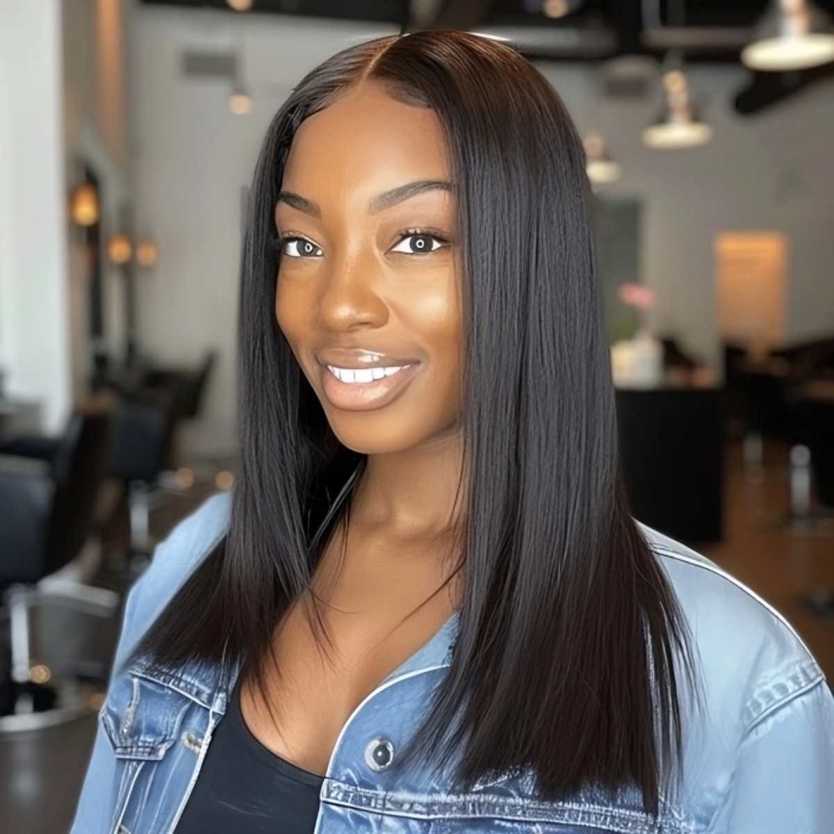 blunt cut long hair with weave
