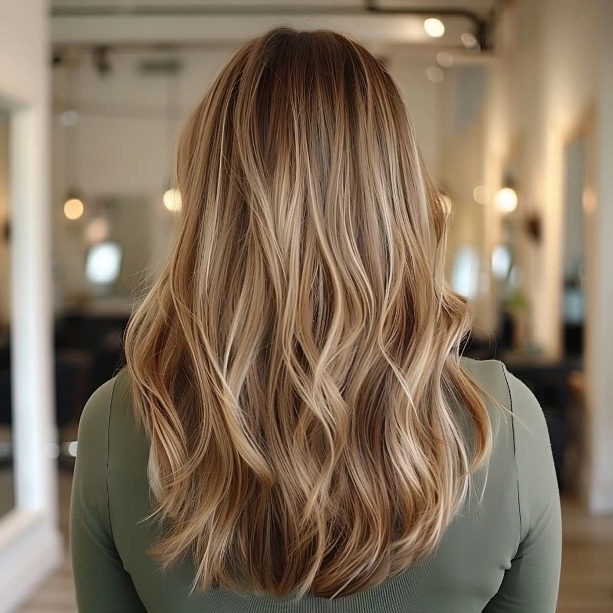 blunt cut long hair with mid-point layers