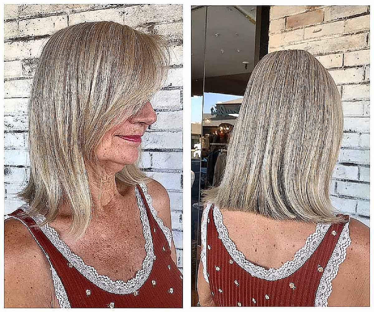 Blunt Long Bob for over women over 60 with fine hair