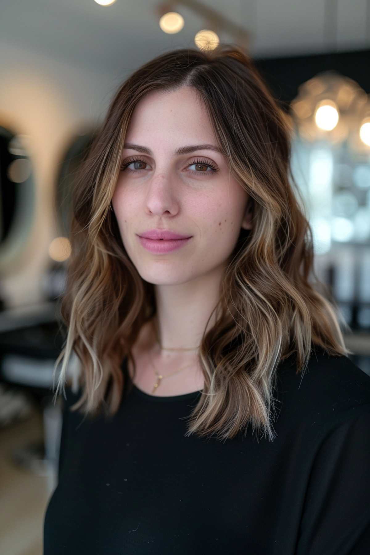 Blunt mid-length haircut with natural waves for wavy hair