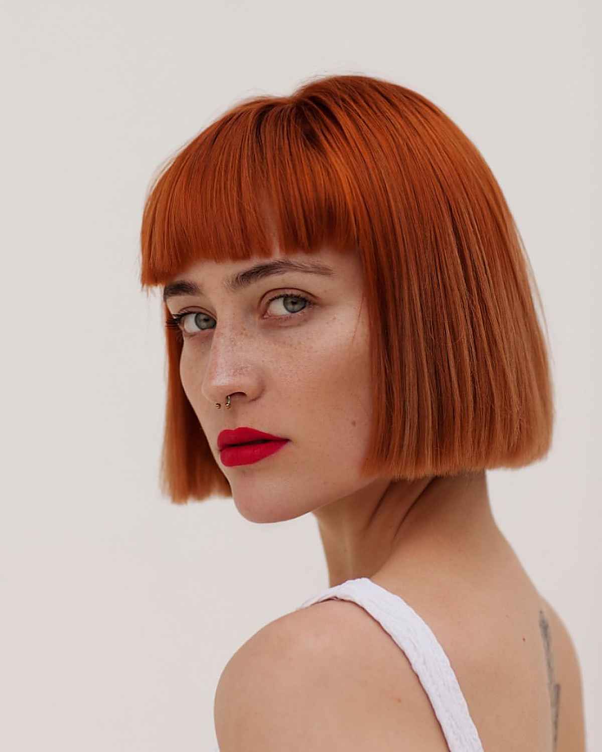 Blunt One-Length Bob with Textured Bangs