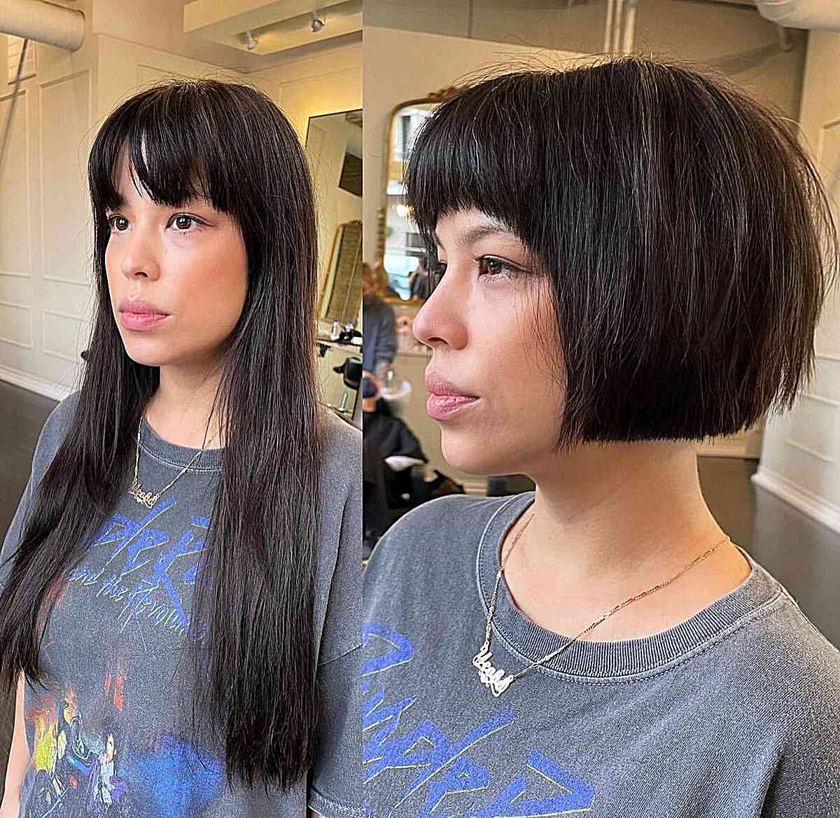 Blunt Precision French Bob Cut with Fringe for women with thicker hair