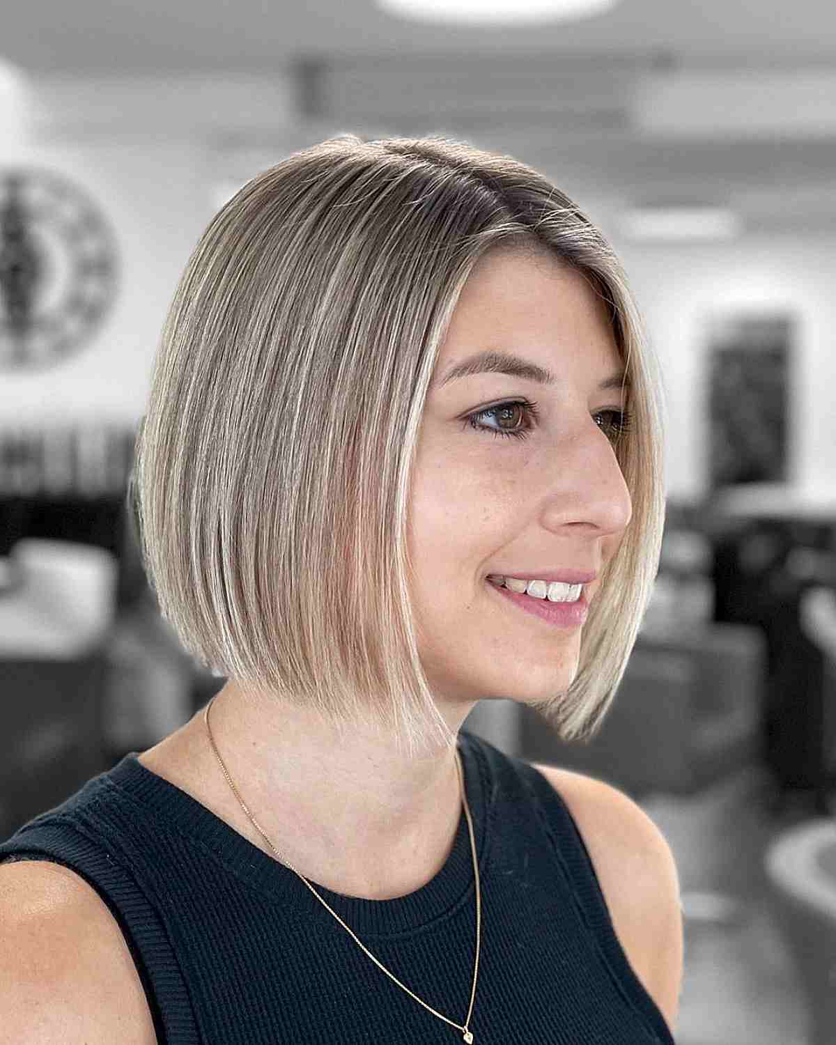 Blunt Short Bob with Highlights and Shadow Root