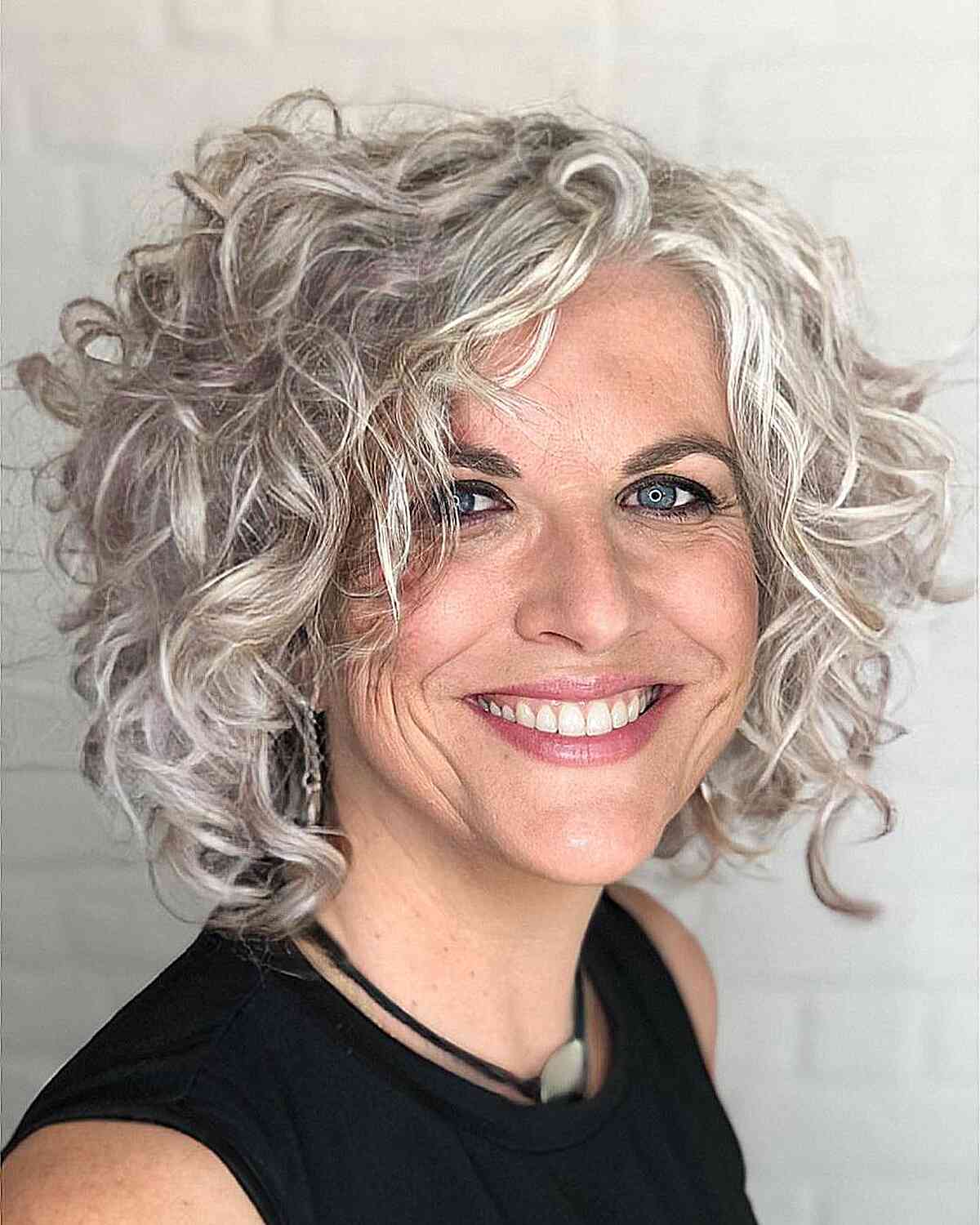 Bob Cut Natural Silver Loose Curls for older ladies 