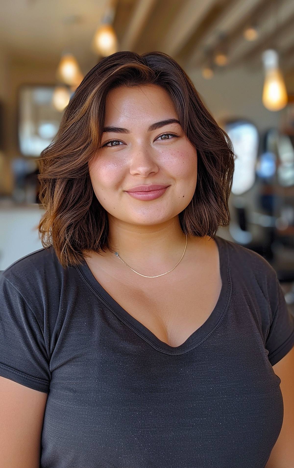 Layered bob hairstyle for plus-size women with chubby faces