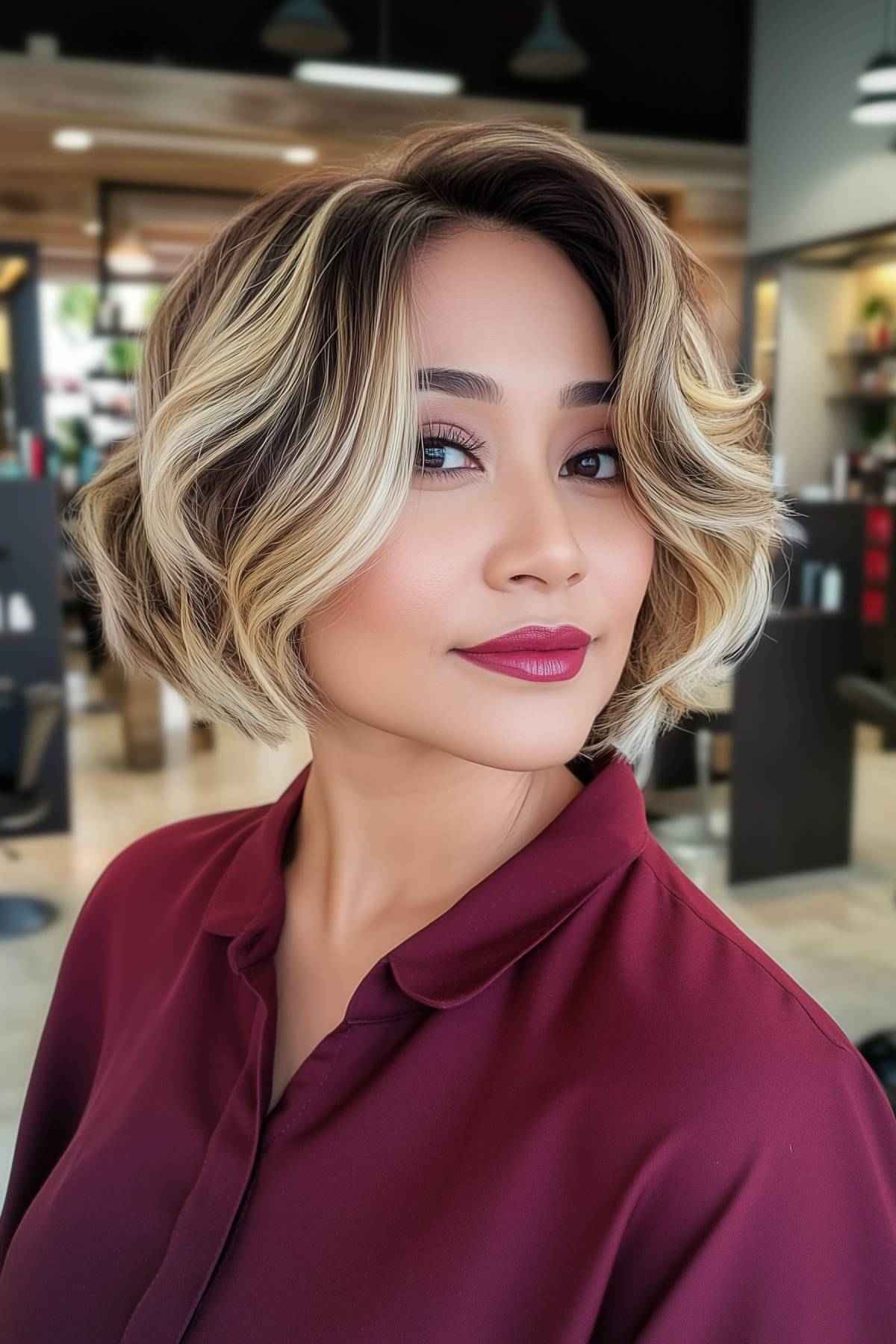 Bob haircuts for wavy hair with blonde highlights and layered waves