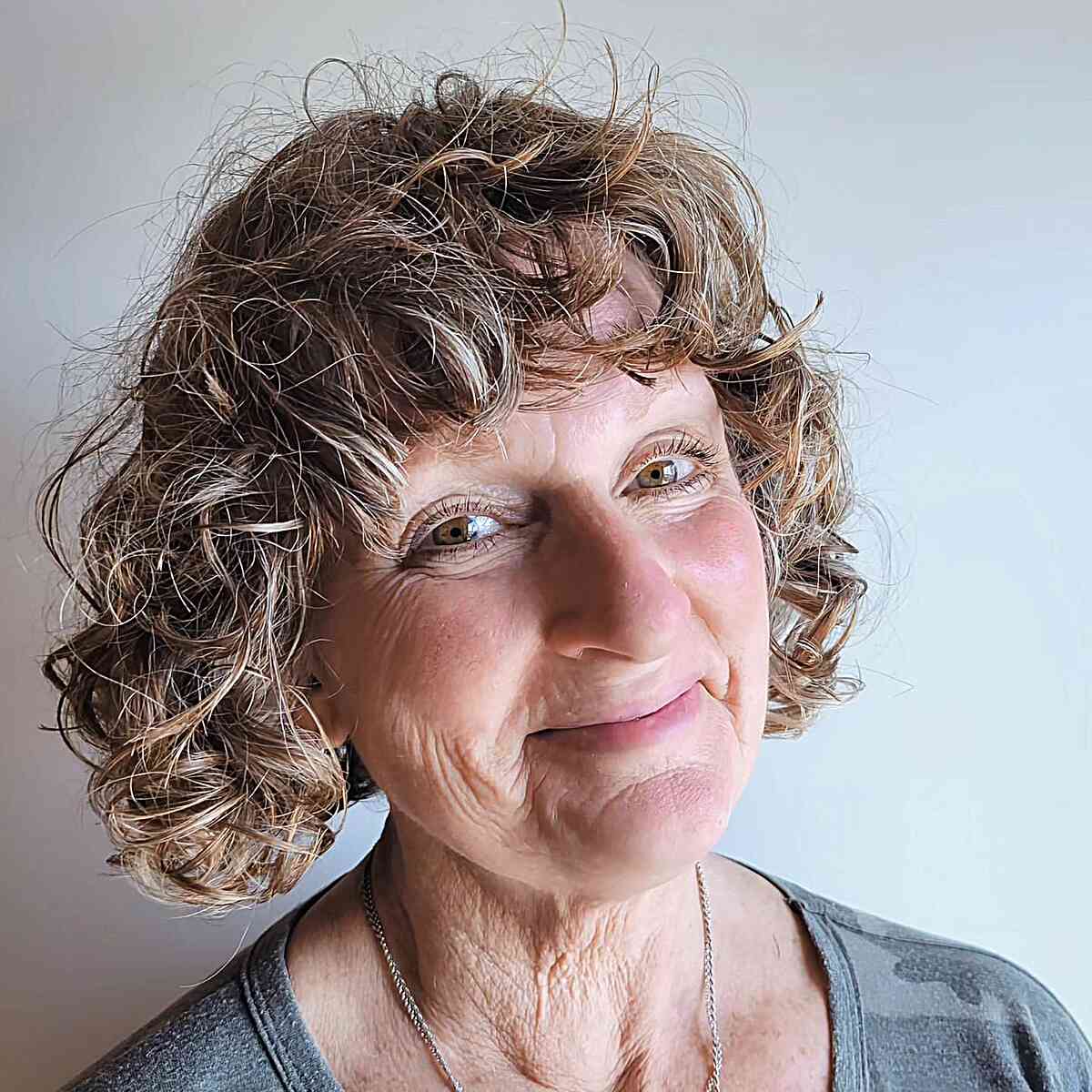 Bob with Mature Curls and Fringe for older women