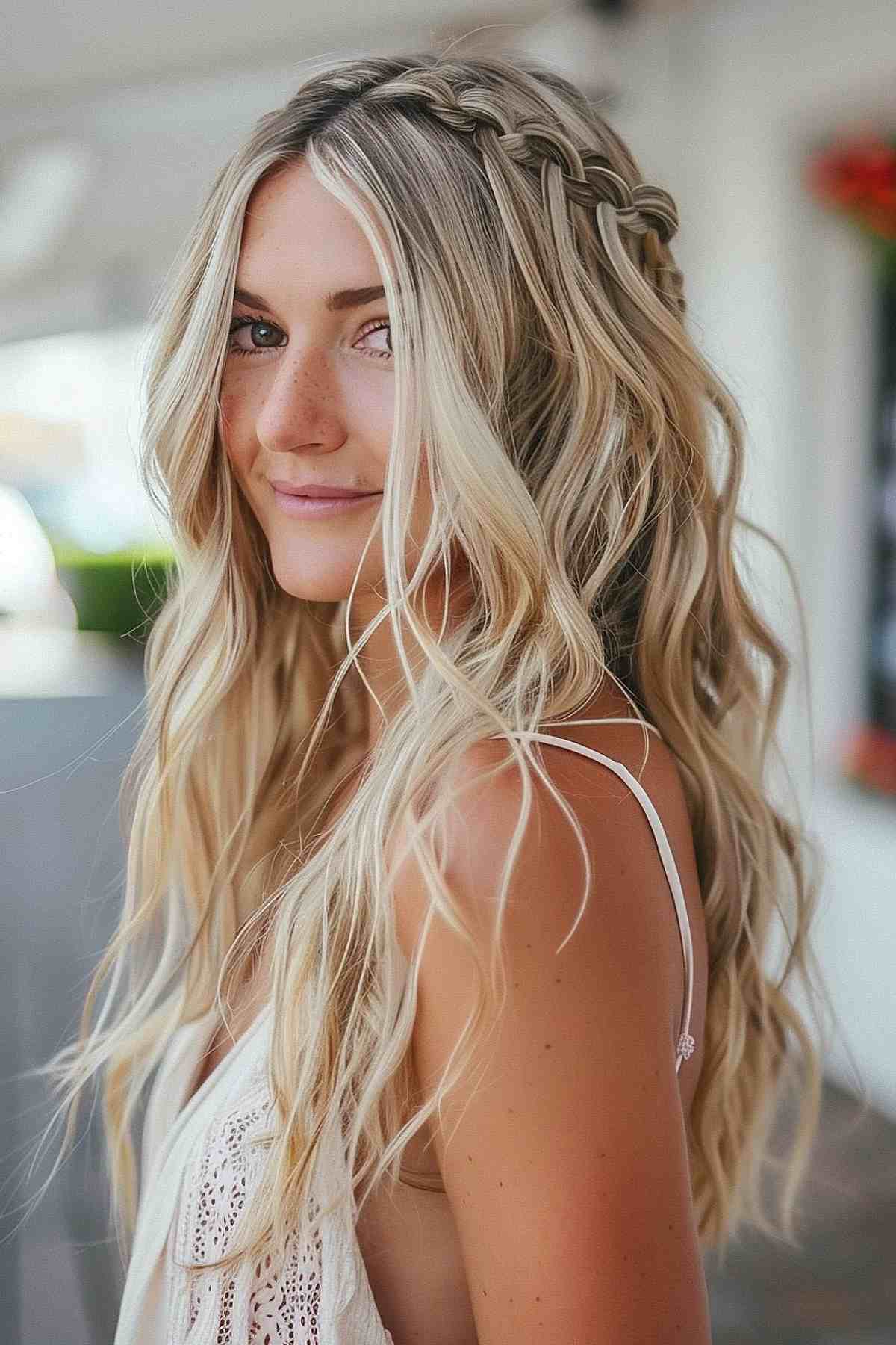 Boho braided waves for thin hair with loose side braid