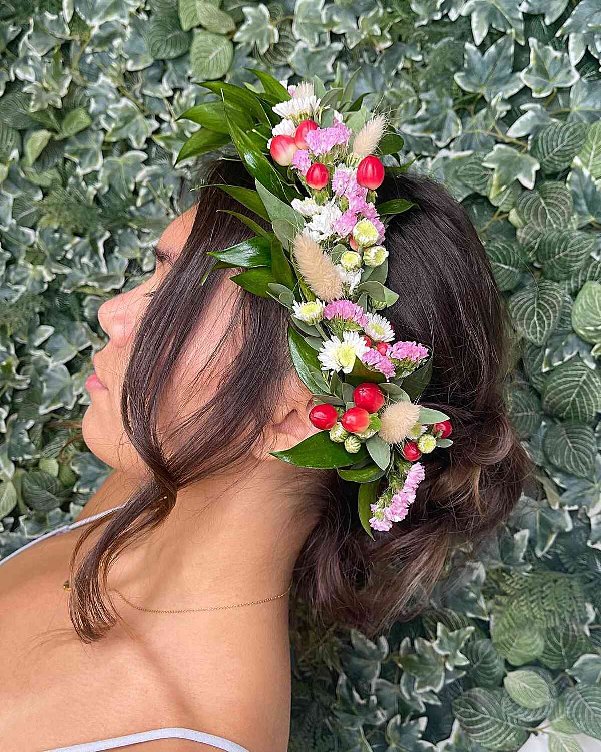 Boho Chic Updo with Flower Crown for festivals
