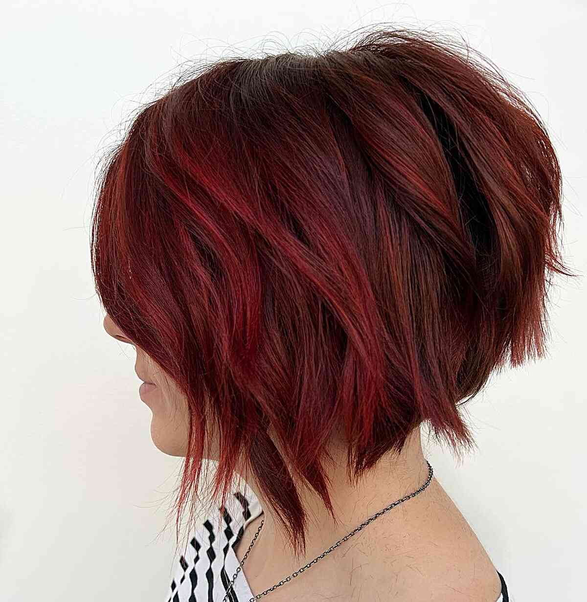 Bold Dark Red Layers for Short Dark Hair