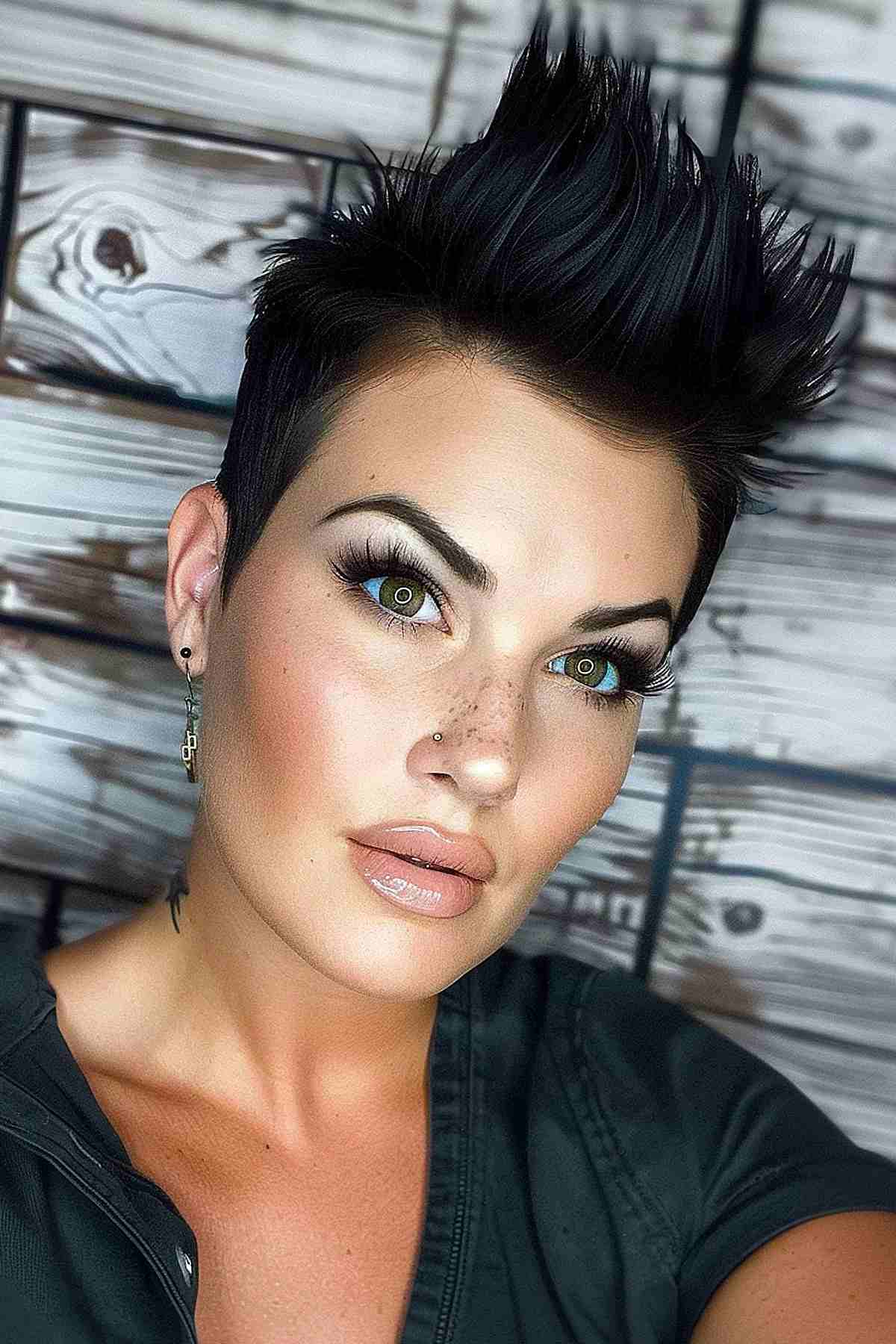 Bold spiked pixie cut with short sides and long top