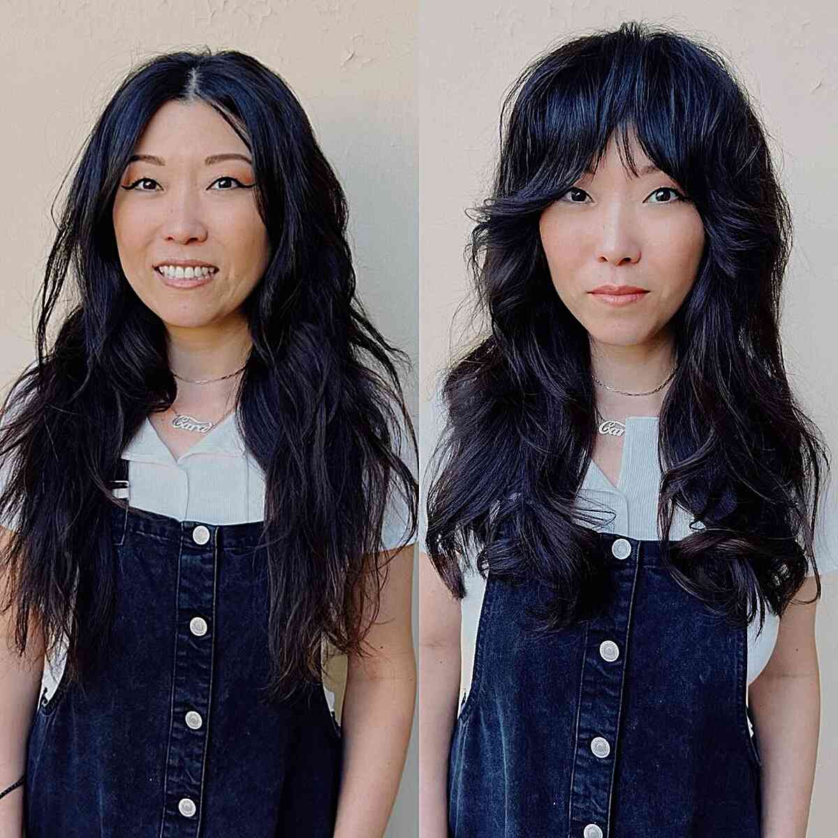 Bombshell Layers and Bangs for Small Foreheads