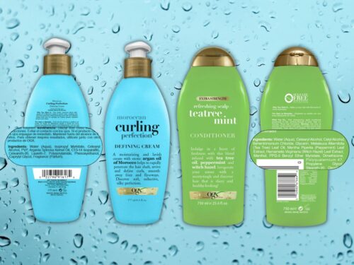 Bottles of hair products that contain cetearyl alcohol