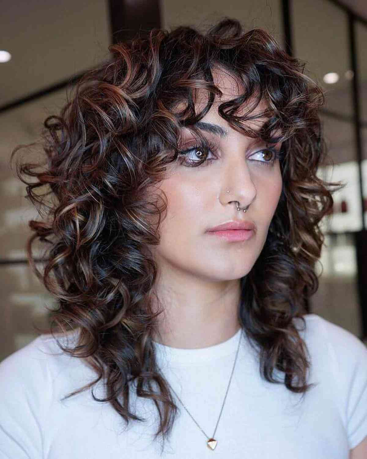Bouncy Brunette Curly Shag