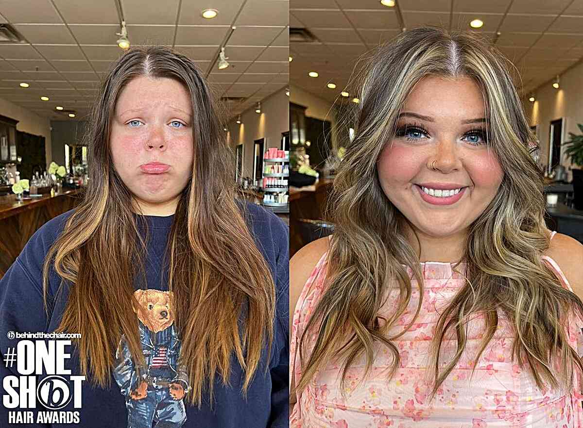 Bouncy Long Hairstyle for Round Faces