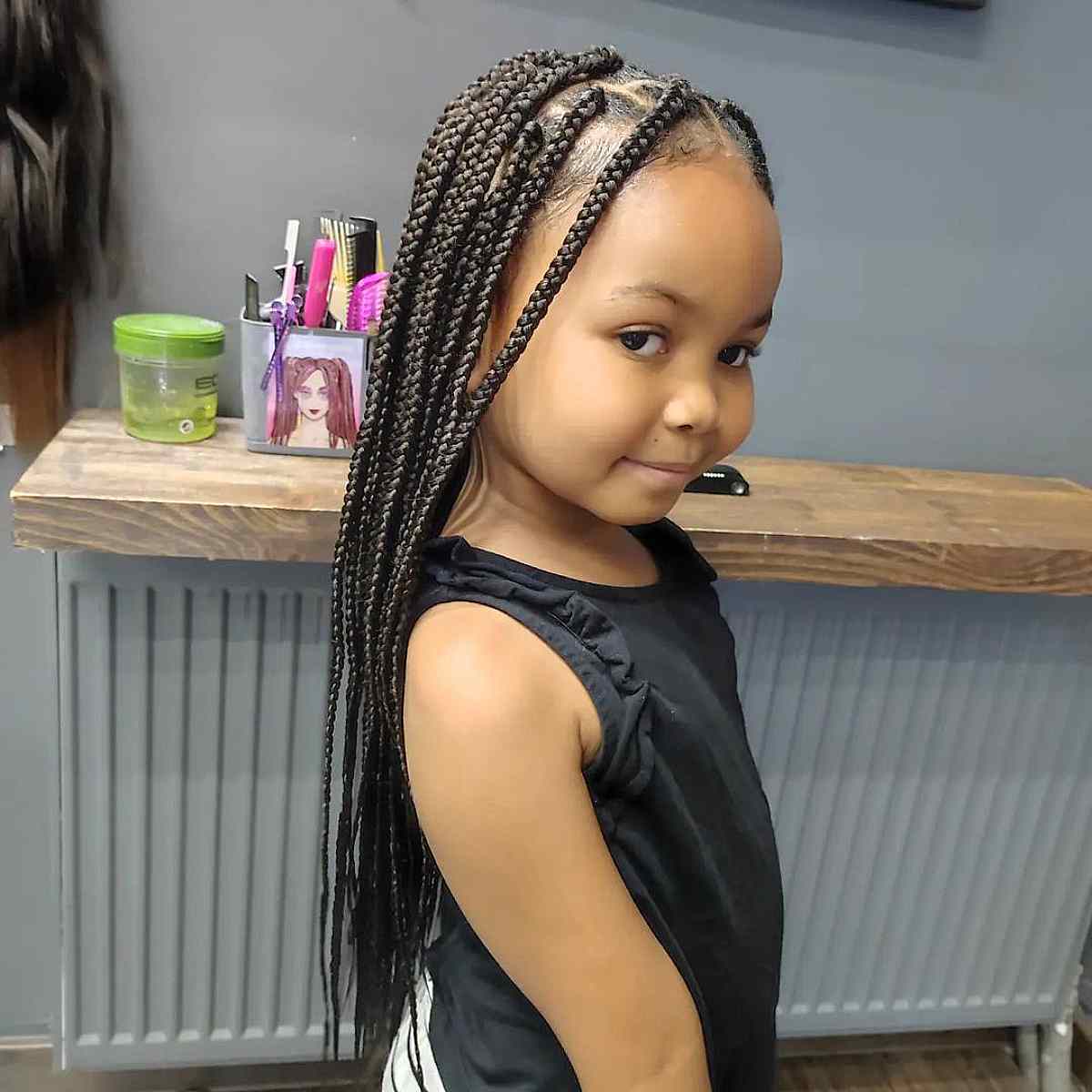 Box Braid Hairstyle for Little Black Girls