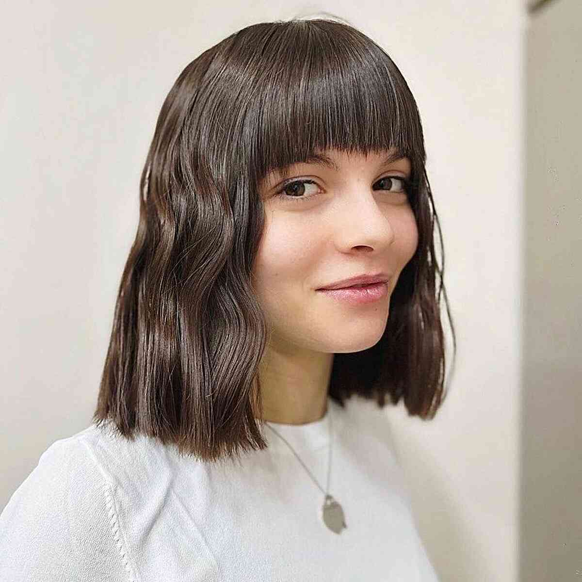 Box Lob with Bangs and Waves