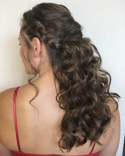 Picture of a braid-accented curls for prom