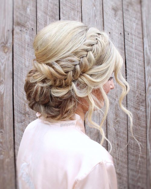 Updo with wrapped around fishtail braid