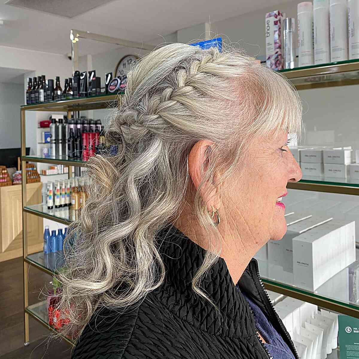 Braided Half Up with Waves and Bangs for Mother of the Groom
