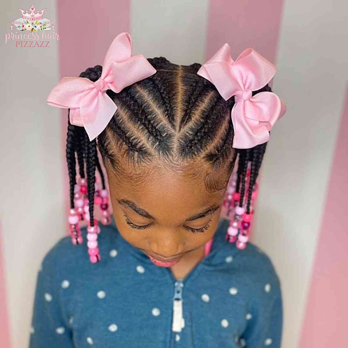 Braided Pigtails with Pink Hair Accessories for Cute Black Children
