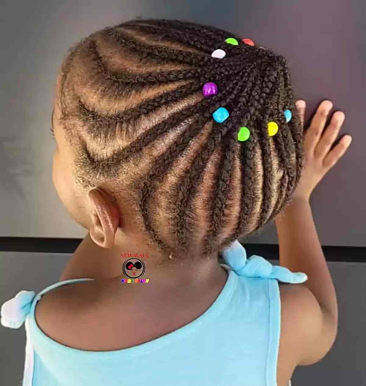 Braided Protective Style Updo with Colorful Beads for Toddlers' Short Hair