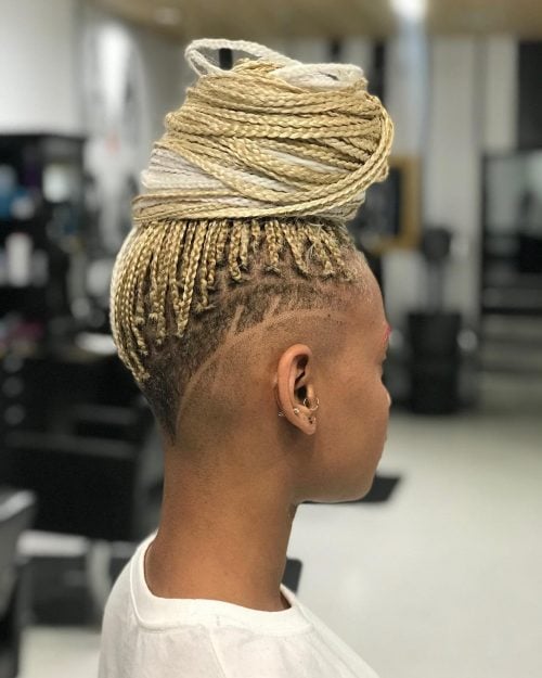 Long Box Braids with Shaved Sides