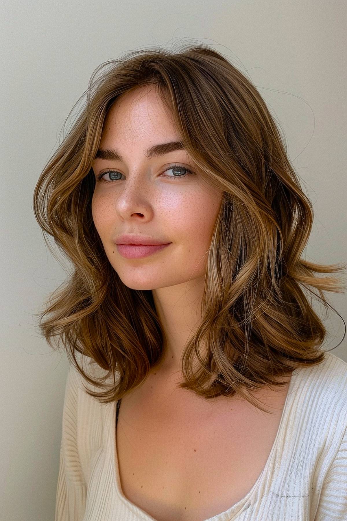 Shoulder-length layered waves for fine hair