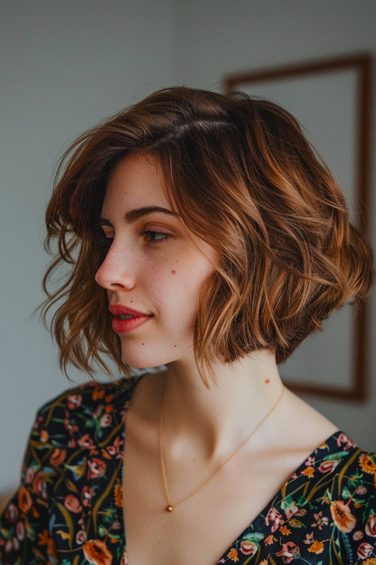 Breezebob cut, chin-length short bob with soft waves