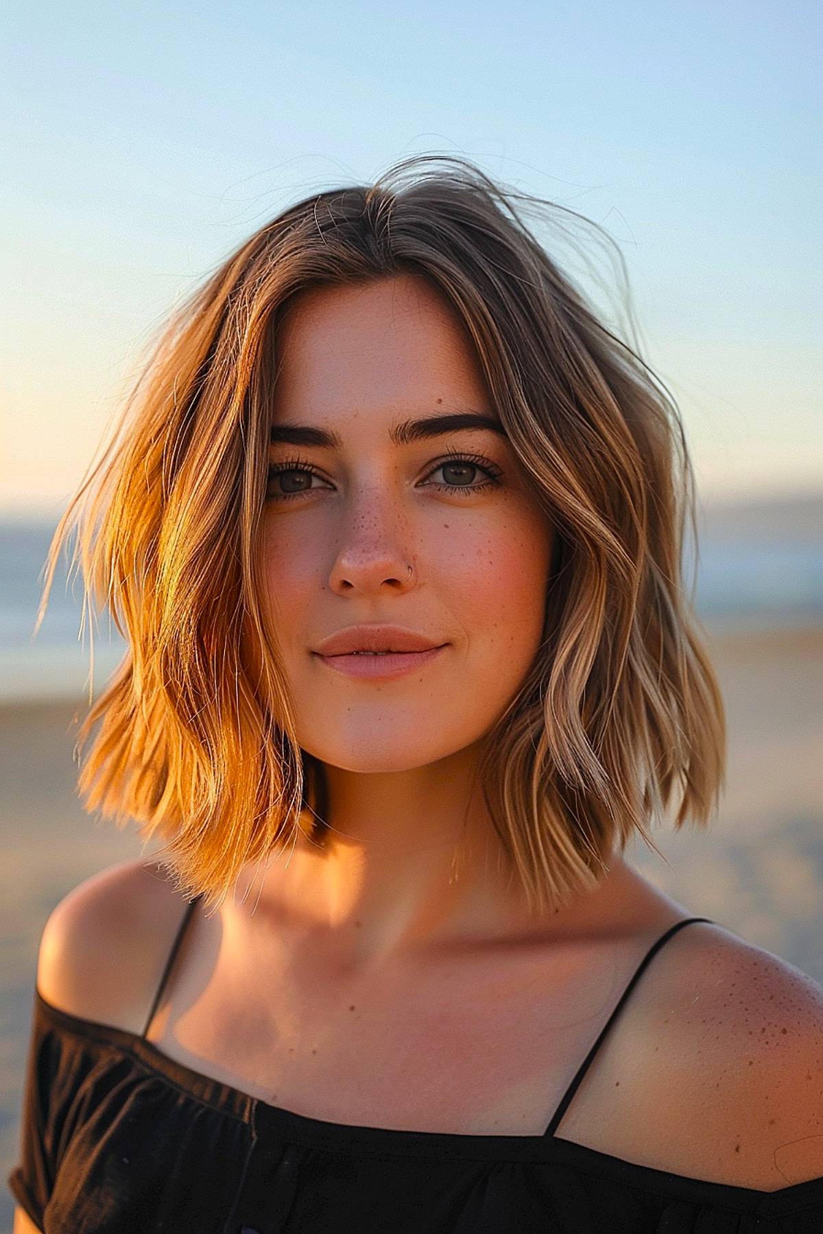 Breezecut bob with natural waves and blonde tones