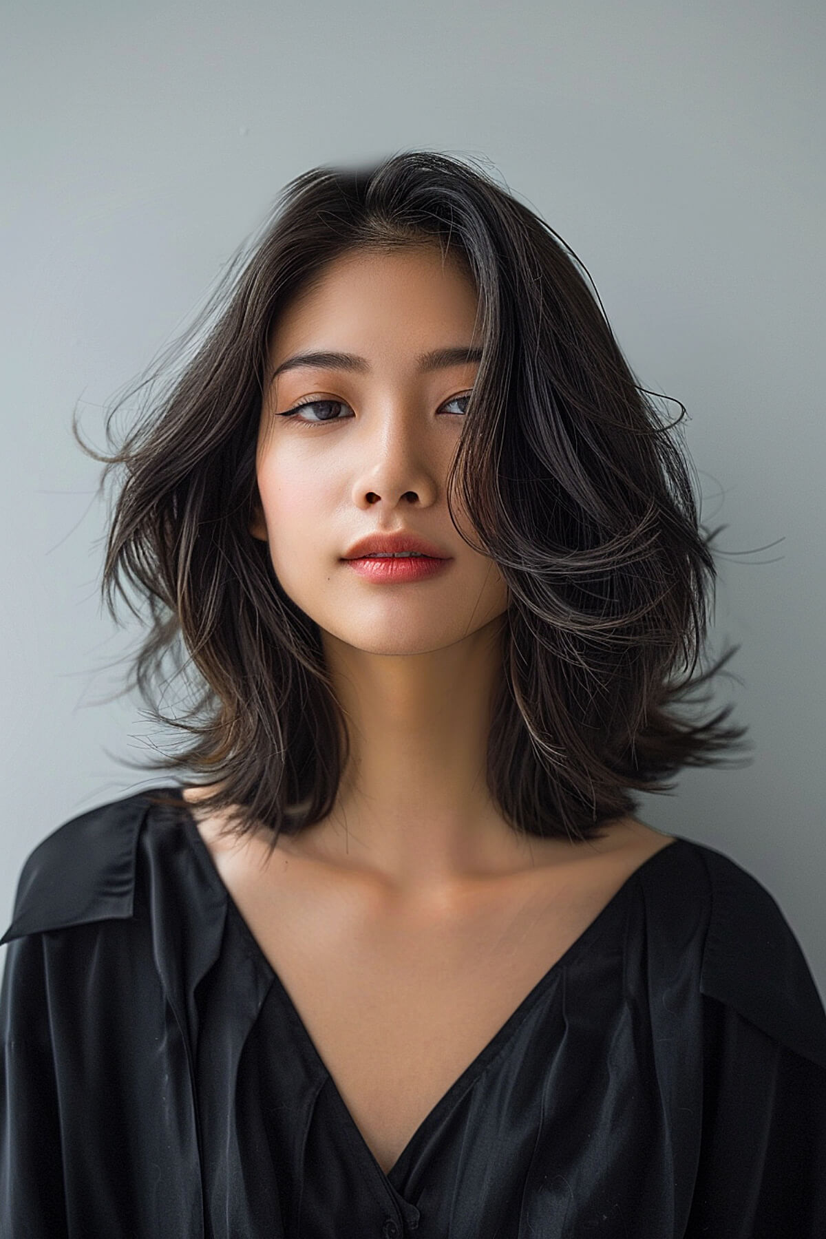 Shoulder-length tousled cut with soft layers for fine hair