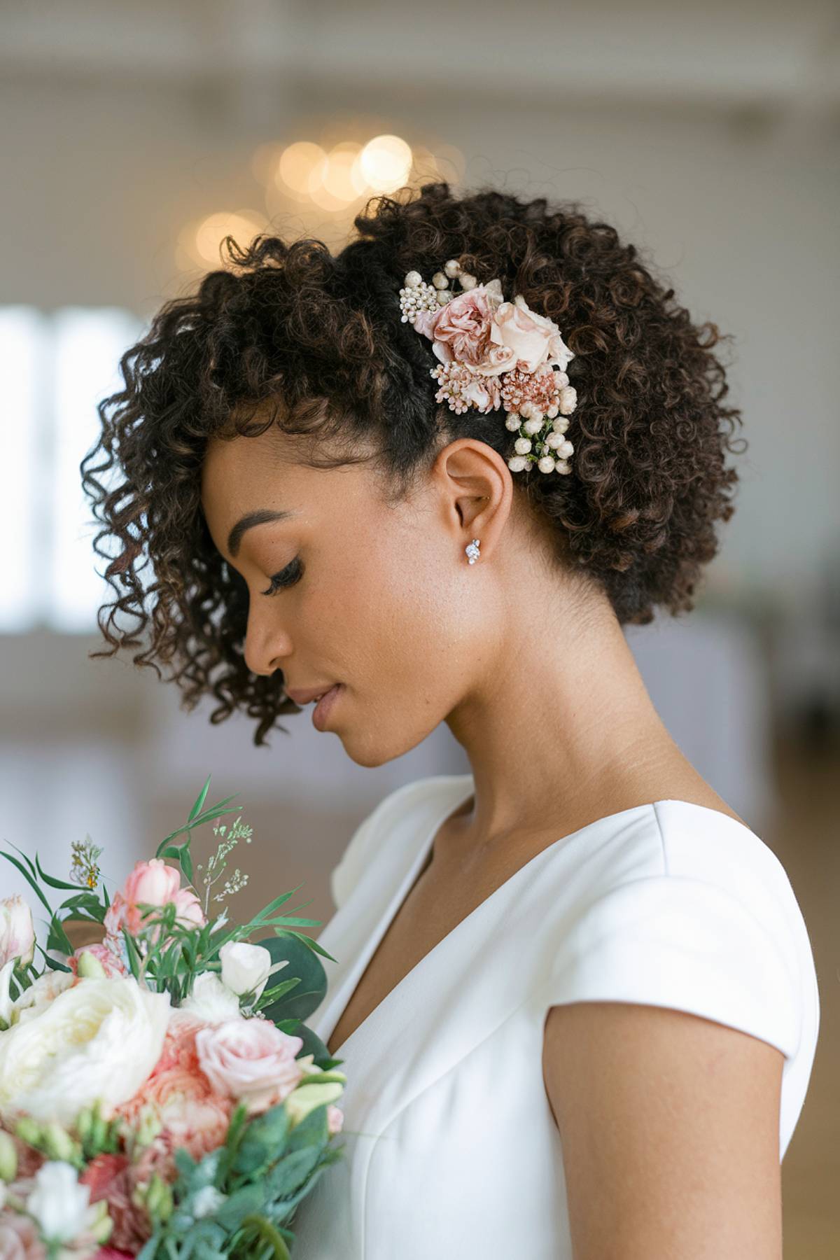 Bridesmaid textured hairstyle for natural curly hair