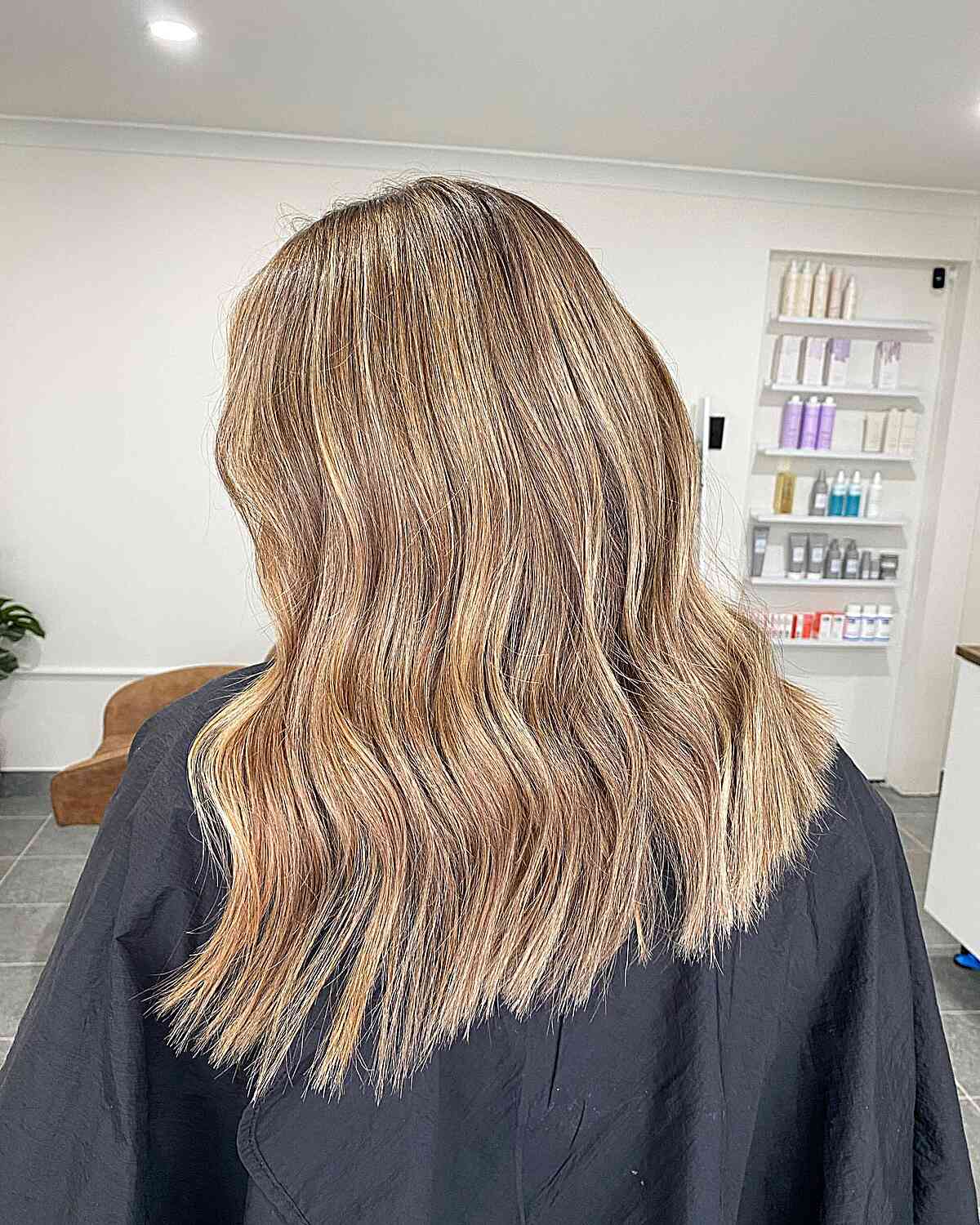 Bright and Warm Brown-Blonde Balayage on Mid-Length Hair