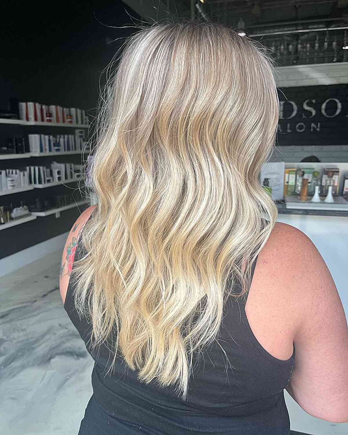 Bright Barbie Blonde Balayage with Mid back Haircut