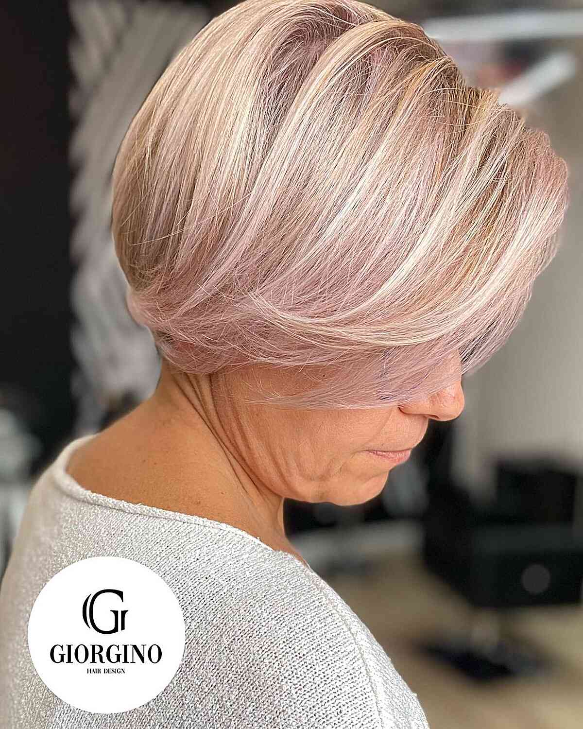 Bright Blonde Bixie Cut for Fine-Haired Women Over 50